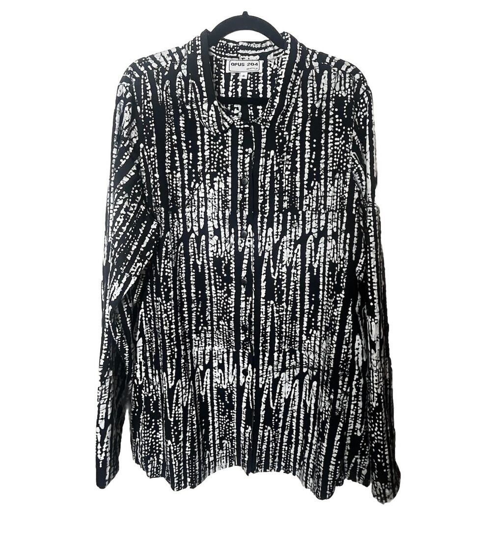 OPUS 204 Seattle Tunic Top Women’s XL Black White Cotton Vintage Langenlook